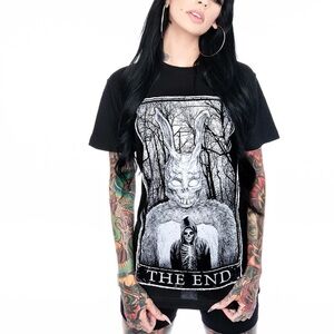 Mortus Viventi Tarot Card Goth Black Graphic T-Shirt Tee The End